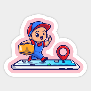 Cute Courier Delivery Online Package Cartoon Sticker